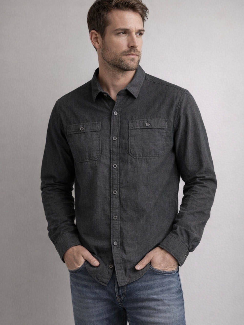 Converse Shirt Button Down Mens XL Cotton Gray Gradient Fade Long Sleeve
